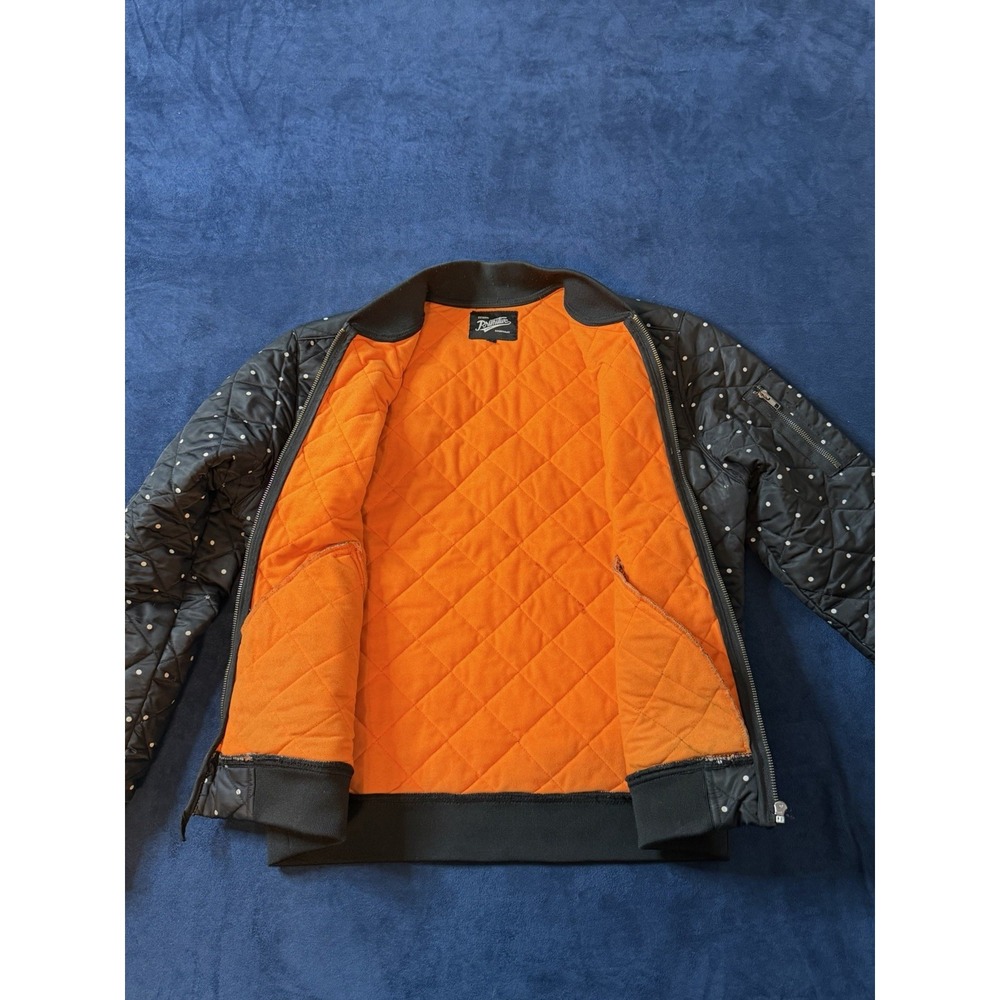 Primitive Black Polka Dot Bomber Jacket Orange Quilted Lining Mens Size M
